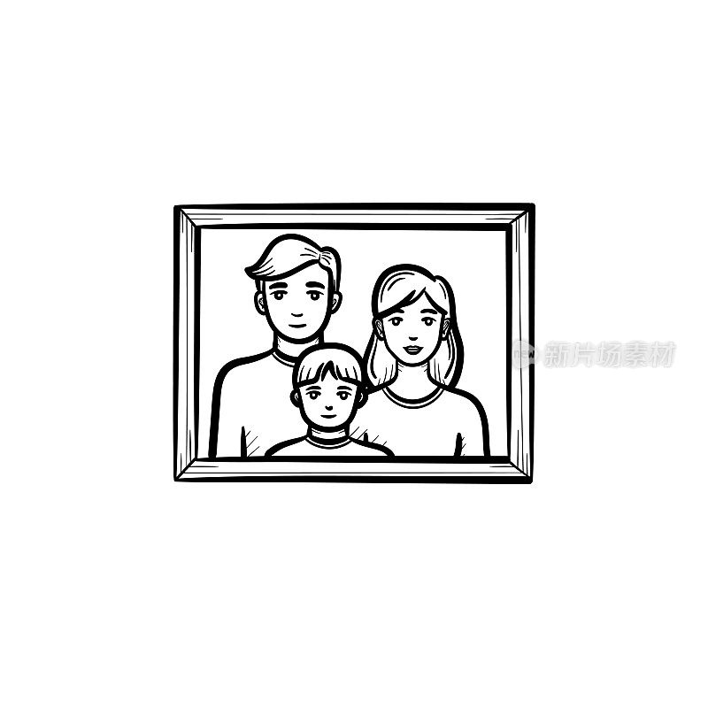 Family photo frame hand drawn sketch icon